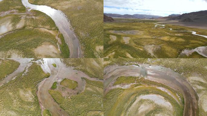 西藏阿里自驾4k航拍 狮泉河湿地 河流