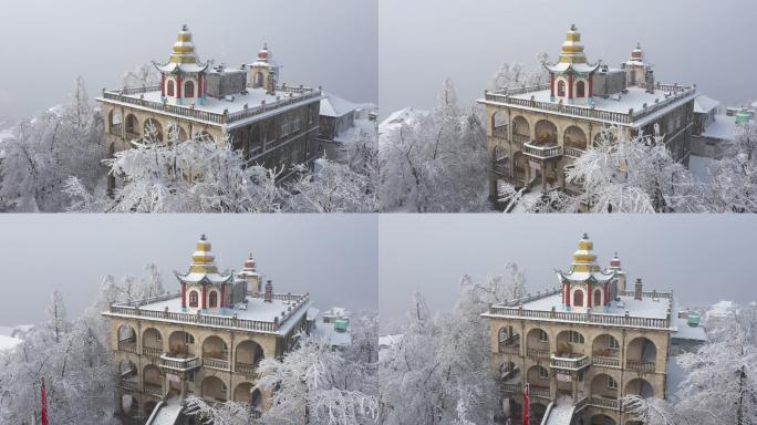 航拍雪中的鸡公山颐庐西式房屋