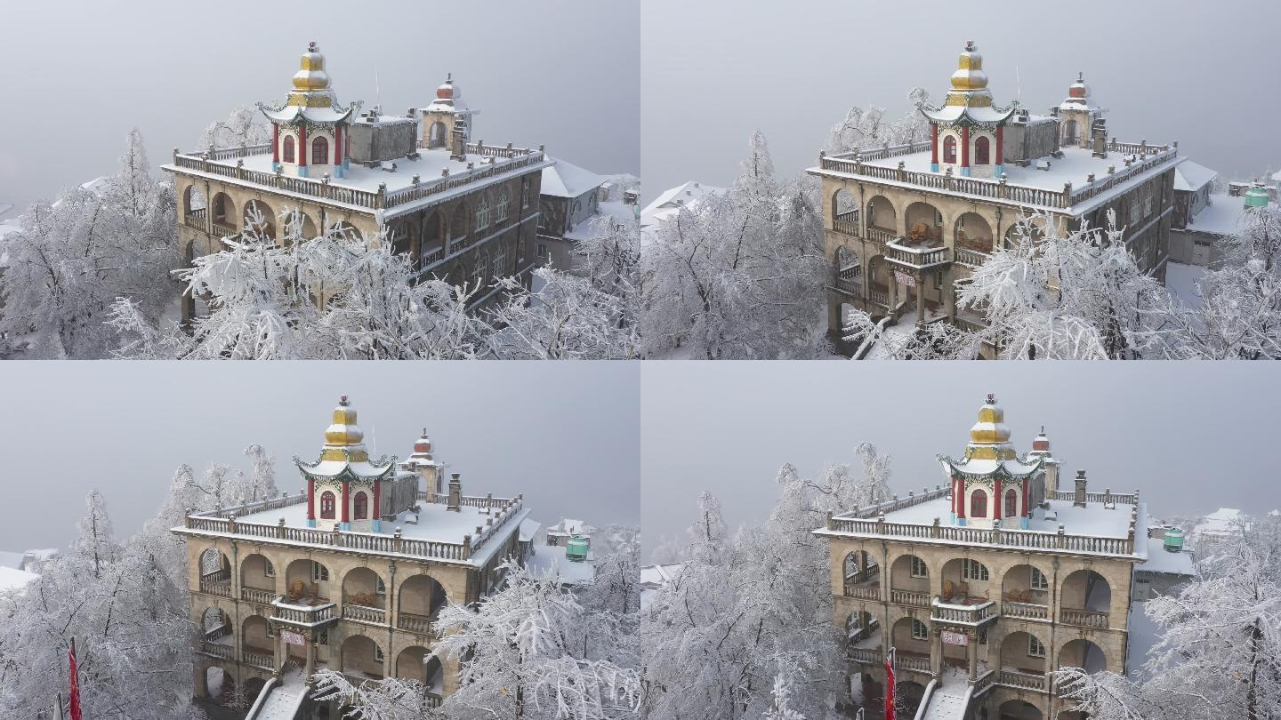 航拍雪中的鸡公山颐庐西式房屋