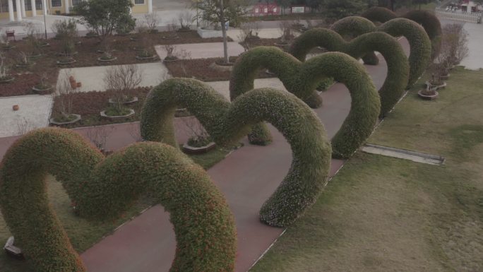 许昌中原花木博览园园内心型植被造型航拍