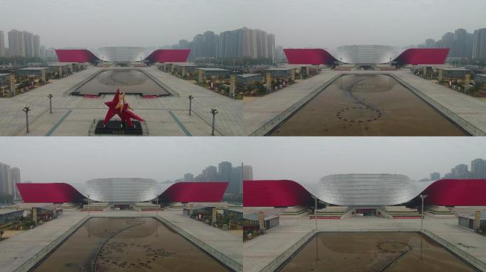许昌科技馆大门建筑科技之星雕塑航拍全景