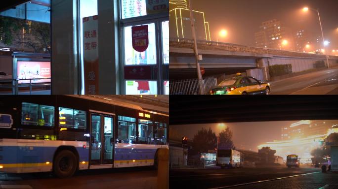 夜间公交车 北京雾霾