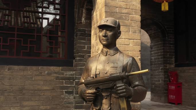马氏庄园清代官宅红军战士雕像航拍