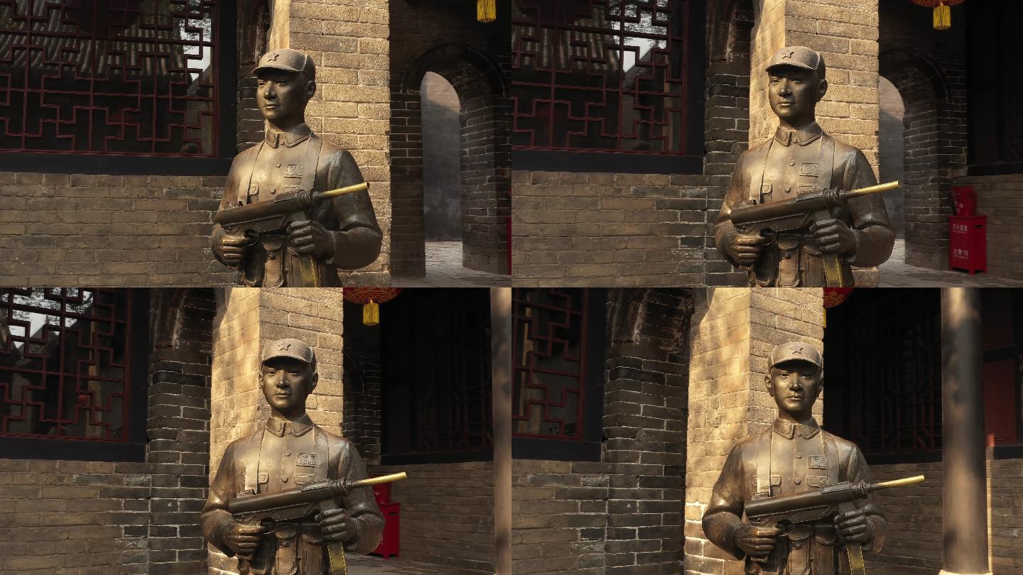 马氏庄园清代官宅红军战士雕像航拍