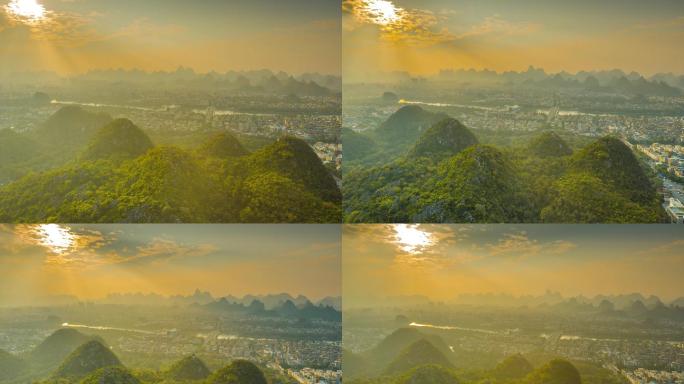桂林风景山水城市航拍延时七星公园大气