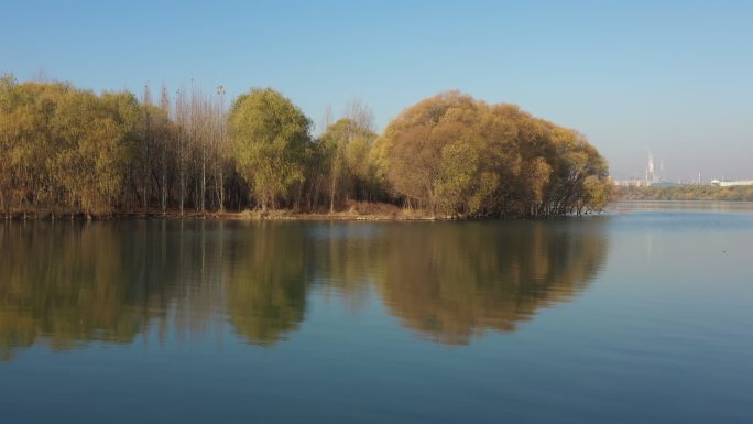 彰武南海水库河流树木航拍推近