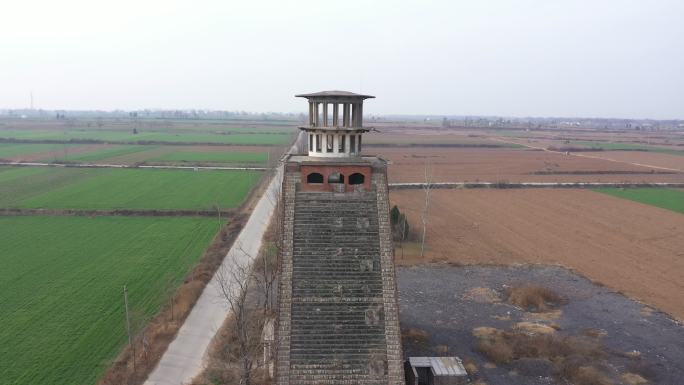 董湾村提水灌溉站水渠农田灌溉航拍近景