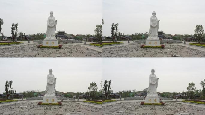 航拍嫘祖文化苑广场雕像