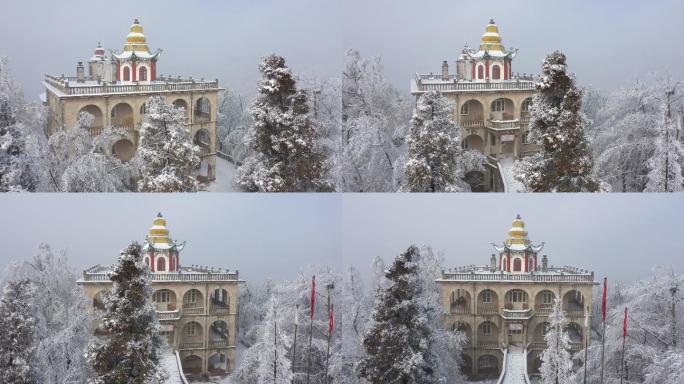 航拍雪中的鸡公山颐庐