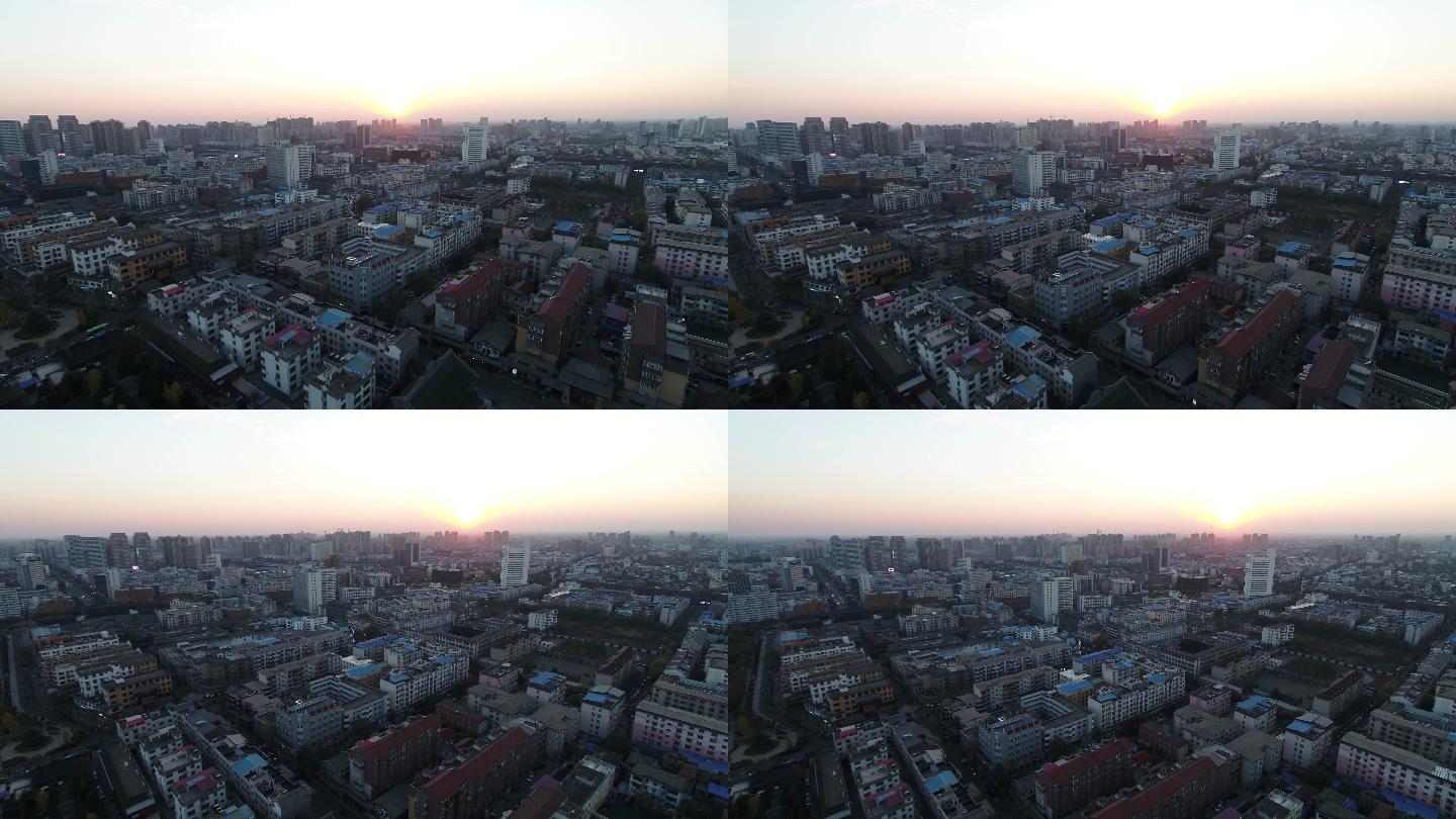 许昌夕阳下城市建筑街道空镜航拍