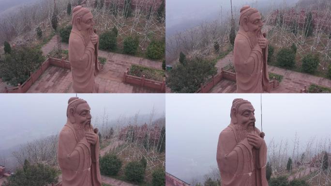 襄城紫云书院万世师表孔子雕像航拍近景