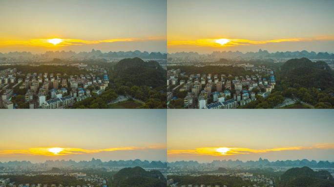 桂林航拍延时日落七星公园龙隐路城市风景
