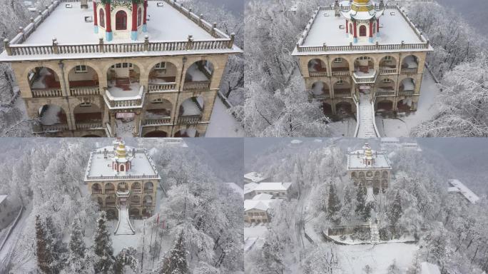 航拍雪中的鸡公山颐庐