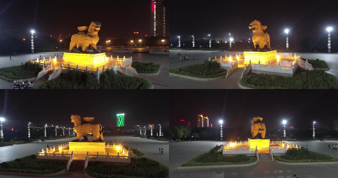沧州狮子夜景航拍素材