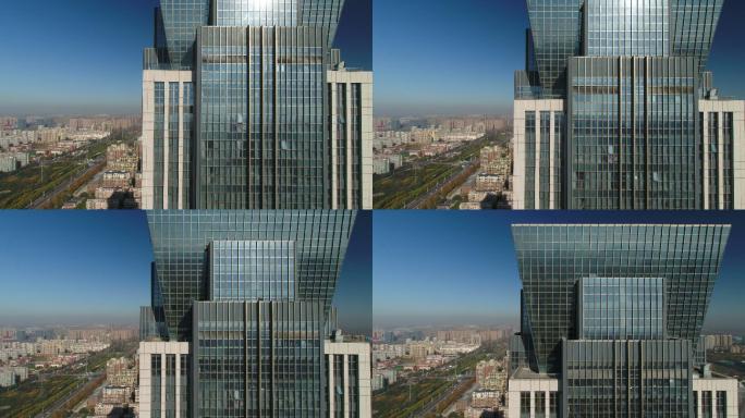 许昌城市建筑街道车流第一高楼航拍近景顶部