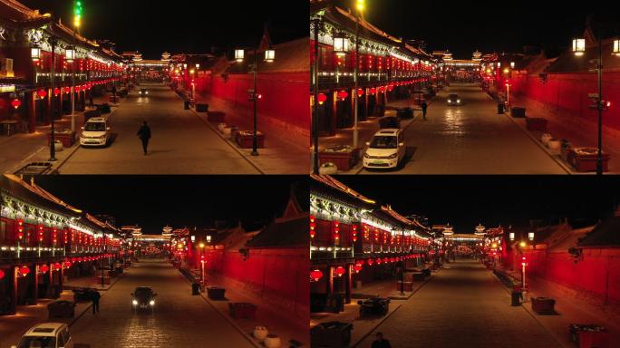 岳庙街牌坊建筑夜景航拍推近