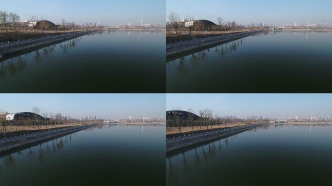 颍河河流航拍环绕