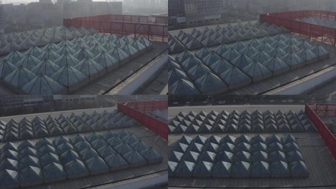 许昌博物馆建筑屋顶玻璃罩航拍近景
