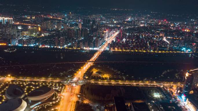 4k航拍孝感城市夜景车流延时素材