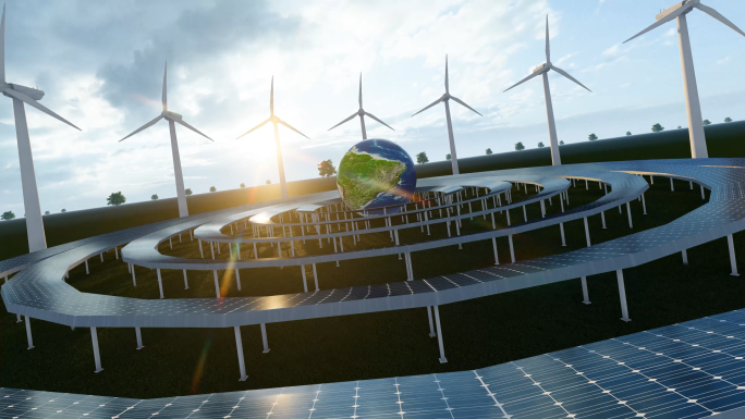 4K创意碳中和绿色地球光伏风电场