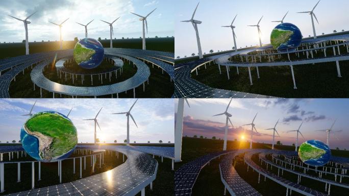 4K创意碳中和绿色地球光伏风电场