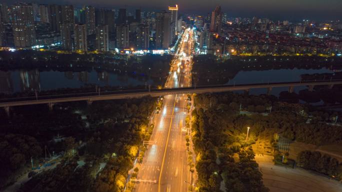 4k航拍孝感城市夜景车流延时素材