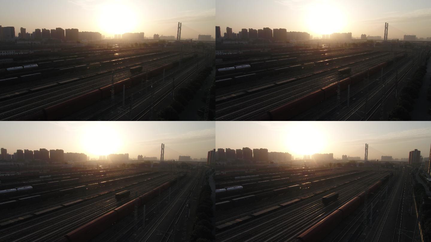 航拍早晨的郑州铁路轨道