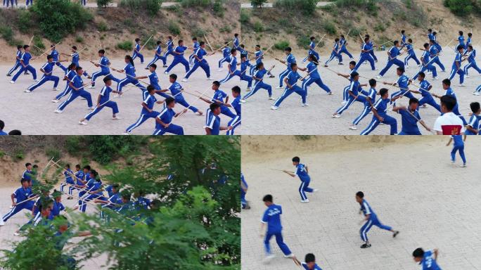 少林鹅坡武术专修院学生练习棍棒