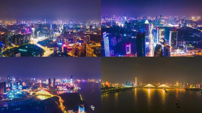 4K航拍武汉夜景延时城市夜景