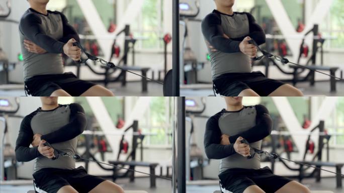 【8K正版素材】运动健身房坐姿划船近景