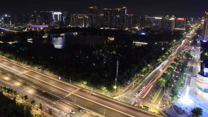 赣州夜景延时摄像车流高架桥穿梭