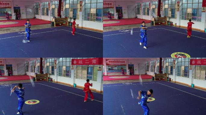 少林鹅坡武术专修院教室中学生练武转流星锤