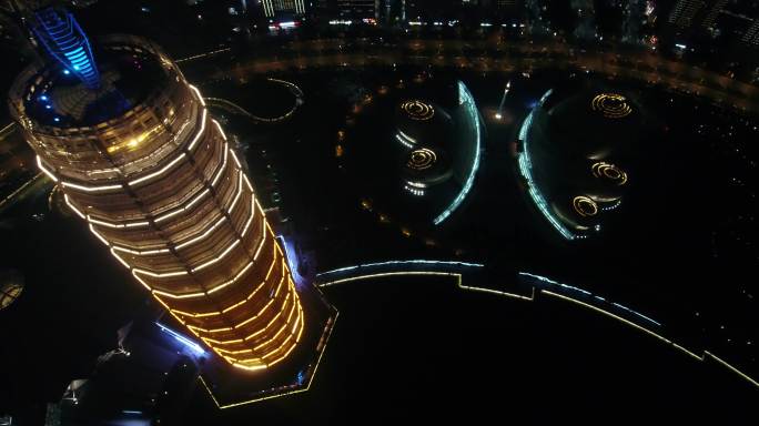 航拍夜晚的郑州大玉米楼艺术中心