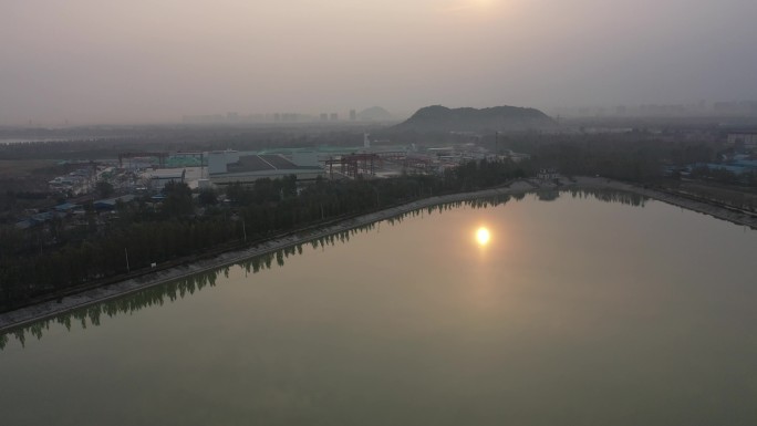 山东济南：航拍鹊山水库龙湖沉沙池