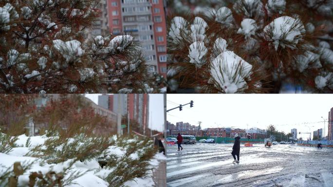 4K 小区外景 十字路口 雪景