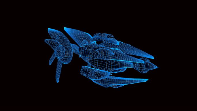 全息蓝色线框科技战舰动画带通道