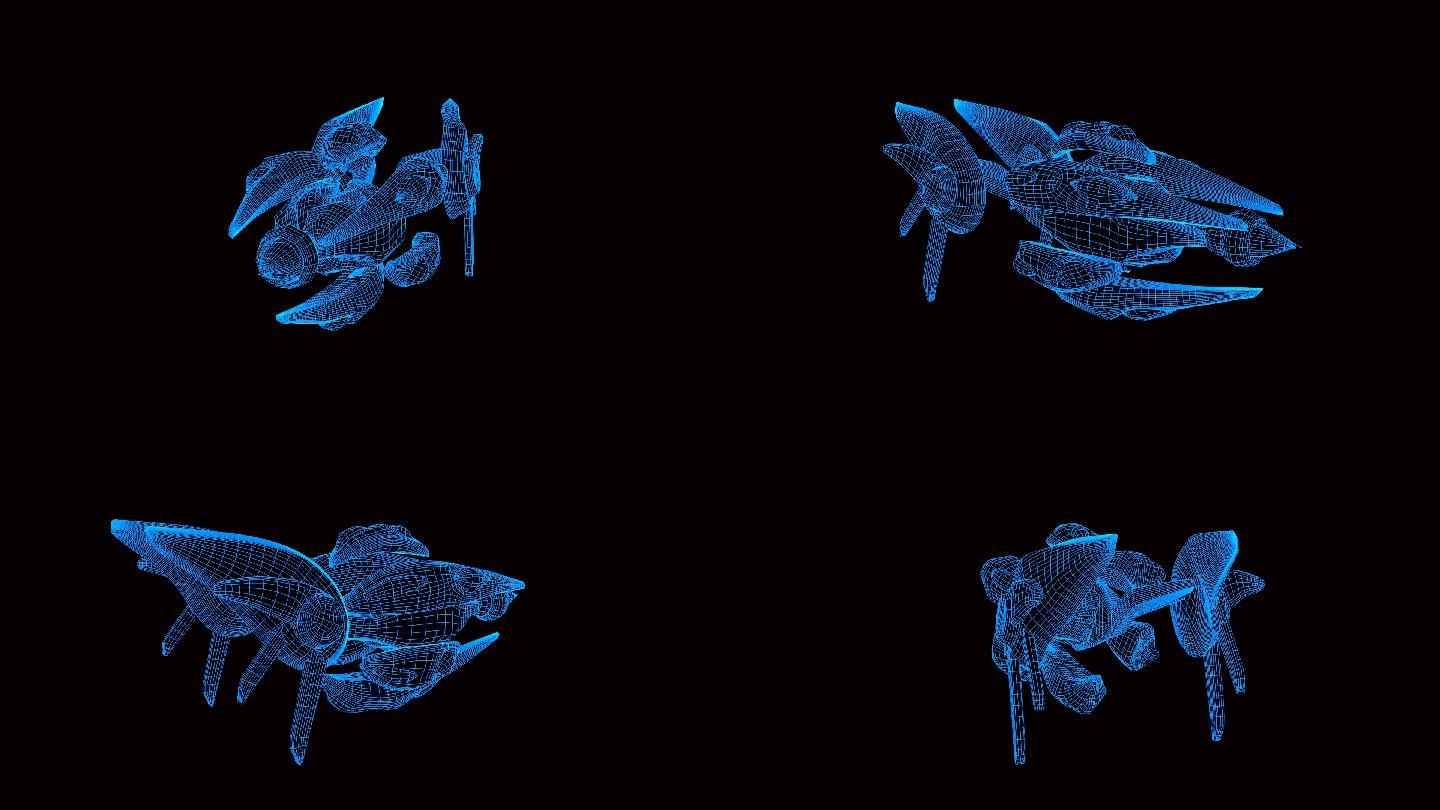 全息蓝色线框科技战舰动画带通道