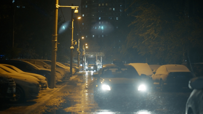 【4K】城市风雪之夜-升格-夜景空镜02