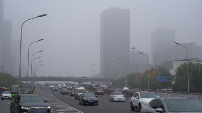 4K北京城市建国路国贸桥大雾雾霾07