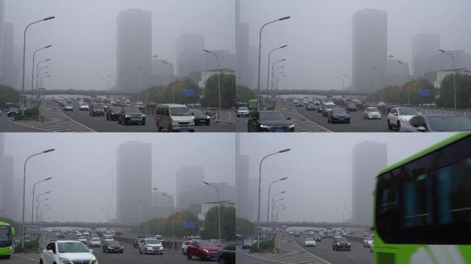 4K北京城市建国路国贸桥大雾雾霾07