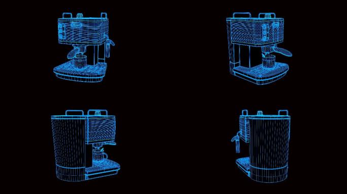 蓝色全息科技线框咖啡机动画带通道