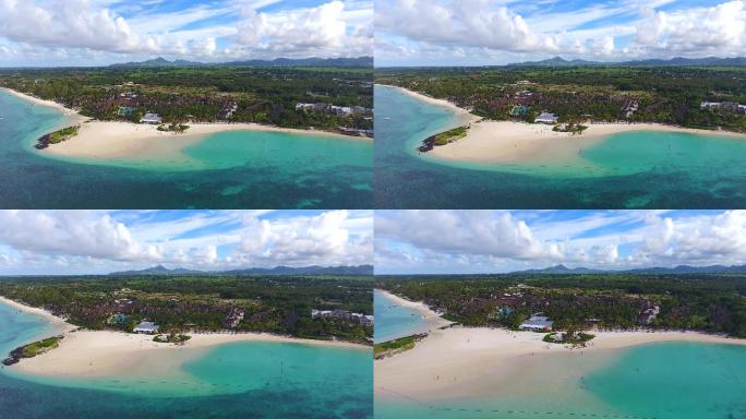 4k航拍海边沙滩椰树度假村酒店