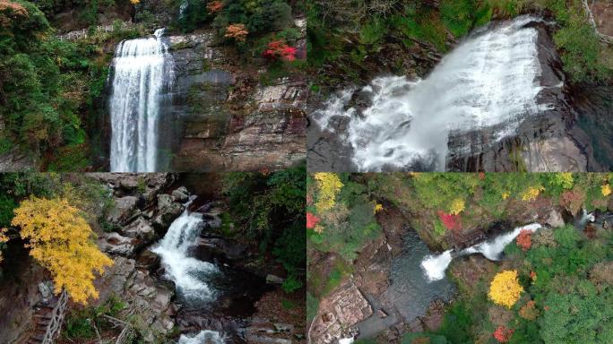 4K 航拍雷公山响水岩山间瀑布水流