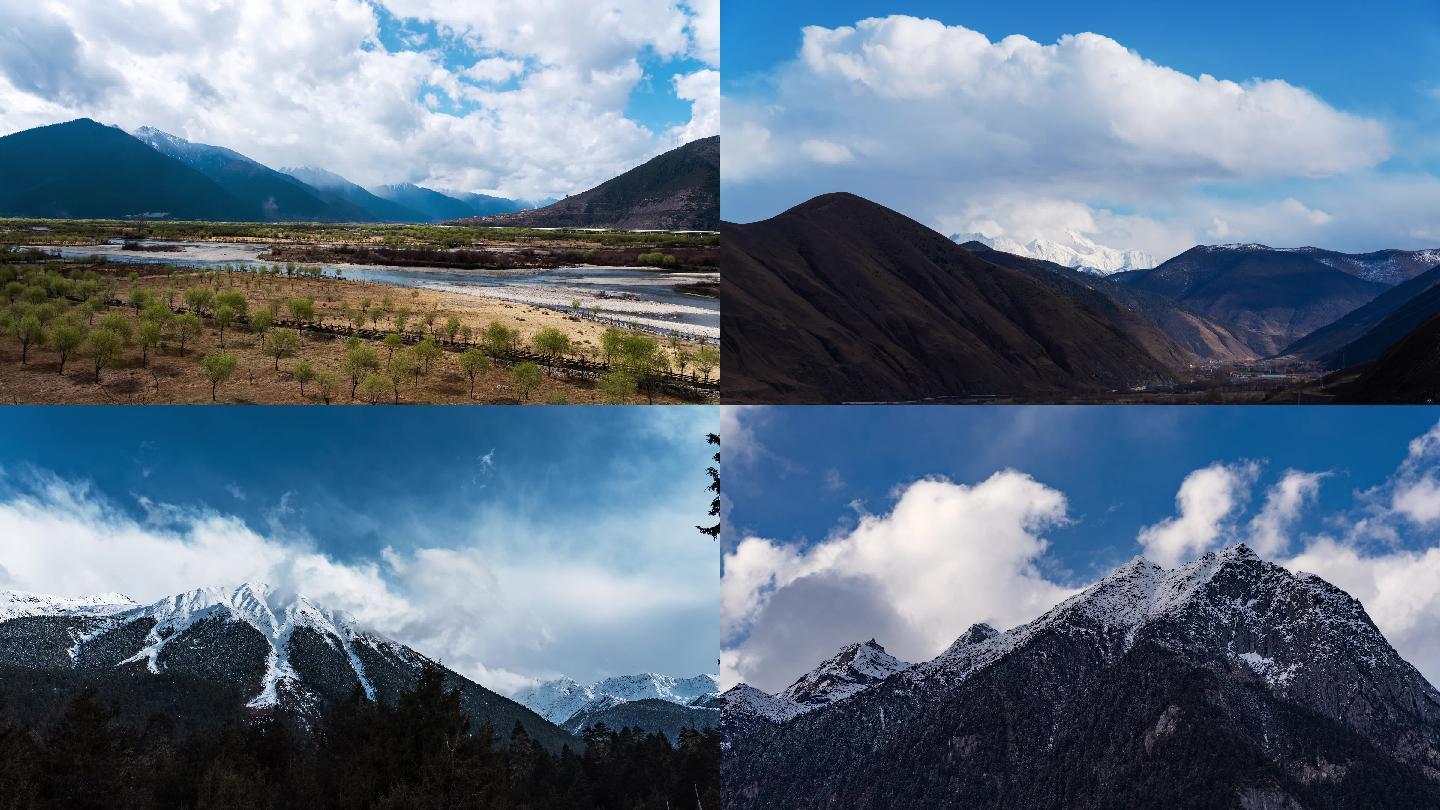 西藏雪山蓝天白云延时摄影4K