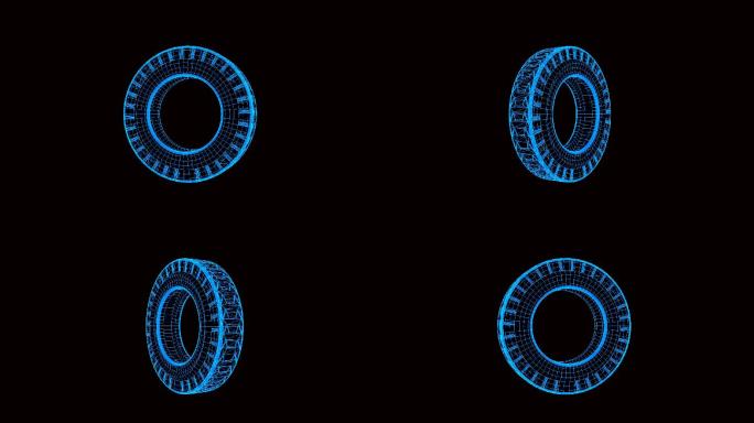 蓝色全息科技线框货车轮胎动画带通道