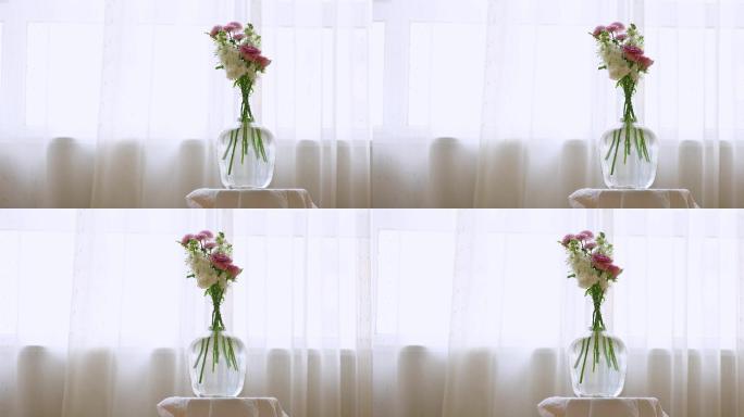 【8K正版素材】唯美阳光窗帘插花全景横移