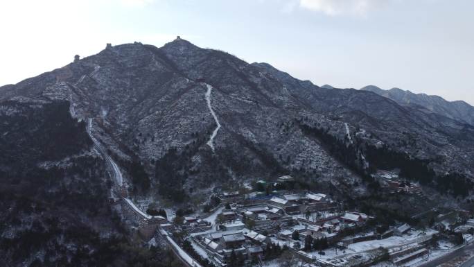 [4K]航拍素材.居庸关长城西山雪景