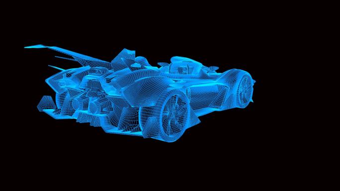 蓝色全息科技线框超级跑车动画带通道