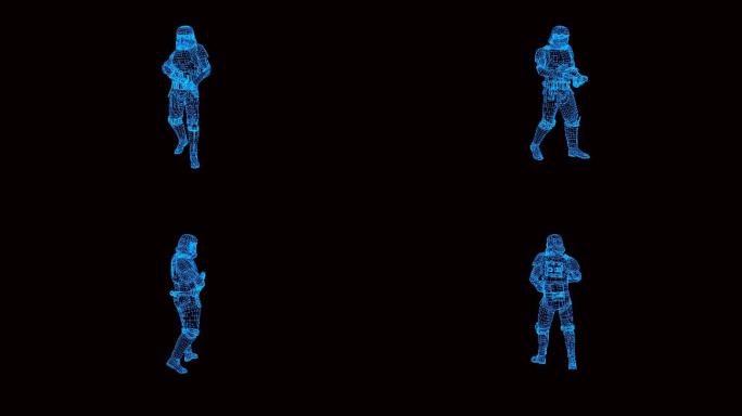 蓝色全息科技线框克隆战士动画带通道