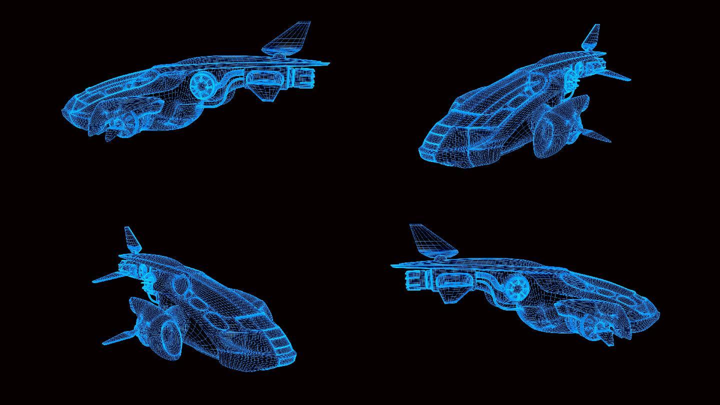 蓝色全息科技线框科幻战斗机动画带通道